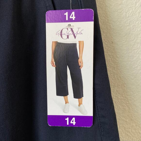 NEW GLORIA VANDERBILT Mid Rise Wide Leg Crop Smoothing Tummy Panel Pants Navy 14 - Picture 4 of 6